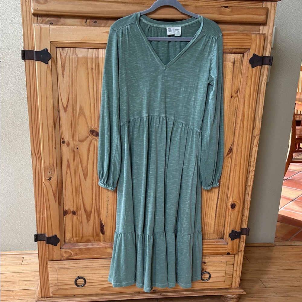 Saturday Sunday Tiered Maxi Dress Green 100% Cotton Women's Medium